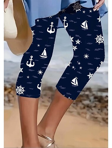  Capri broek/legging voor dames, geschikt voor Independence Day, vintage mode, kuitlengte, hoge taille, Amerikaanse grafische vlag/sterrenprint, comfortabel, zacht, ademend, elastisch, casual,