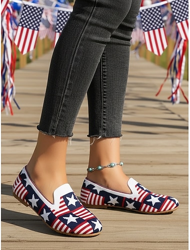  Damesloafers ter ere van het 250-jarig jubileum van de VS - patriottische instappers met sterren en strepen voor de viering van de onafhankelijkheidsdag in 2026, picknicks in de buitenlucht en feestelijke parades.