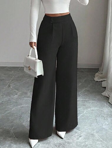  Dames Broek Pakken Zomerbroek Vakantie Modieus Casual / Dagelijks Volledige lengte Hoge taille Effen Lapwerk Zak Breed Been Comfort Zacht Ademend Inelastisch Streetwear Kantoor Werk bordeaux Abrikoos