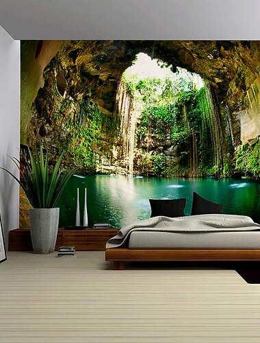  Moderner Wandteppich mit Pflanzenlandschaft als malerischer Wandbehang für Schlafzimmer, Wohnzimmer, Studentenwohnheim, Universitätszimmer, Heimdekoration, Fotohintergrund