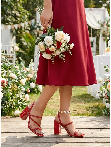  Witte sandalen met blokhak voor dames - elegante bruidsmeisjesschoenen voor een tuinbruiloft, buitenceremonie, comfortabele zomerhakken