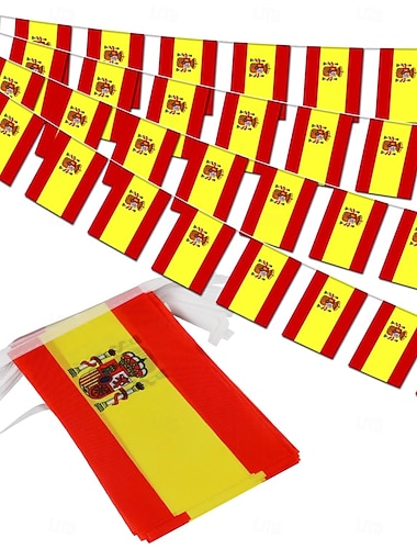 Wimpelkette mit spanischen Flaggen für die Fußball-Weltmeisterschaft (50 Flaggen, 14 Meter) – ideal für Dekorationen, Schulen, Partys und Sportveranstaltungen.