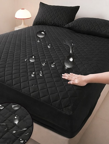  ensfarget vanntett urinsikker madrassbeskytter heldekkende vattert børstet støvtett sklisikkert madrasstrekk for sengbeskyttelse