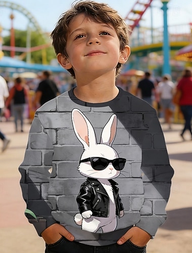  Påsk Pojkar 3D Grafisk Kanin Tröja Pullover Långärmad 3D-tryck Vår Höst Aktiv Mode Streetwear Barn 4-12 år Rund hals Ledigt Dagligen Utomhus Normal