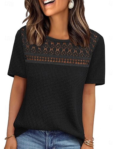  Dames T-shirt Oogje top Effen Kleur Modieus Klassiek Casual Korte mouw Strakke ronde hals Normale tops Dagelijks Uitgaan Weekend Zwart Rood Marineblauw Groen Khaki Zomer Lente