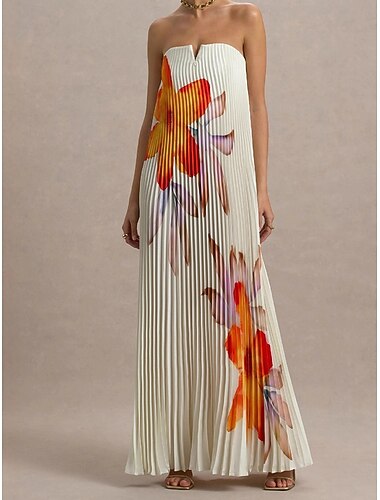  Damen Maxikleid Partykleid Corsagenkleider Cocktailkleid Elegant Mode Modern Abendgesellschaft Party Besonderer Anlass Normale Passform Blumen Ärmellos Trägerlos Weiß Rote Sommer Frühling