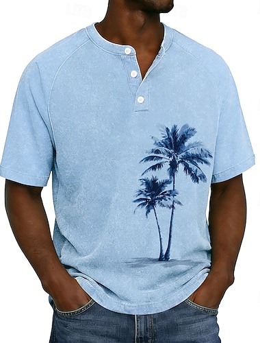  בגדי ריקוד גברים גראפי וינטאג' רָחוּץ חולצת כותנה הנלי טופ טופים במראה וינטג' מכובס שרוולים קצרים וינטאג' מעצב יום יומי קזו'אל יומי בָּחוּץ קיץ אביב כל העונות כחול בהיר סגול אפור הנלי