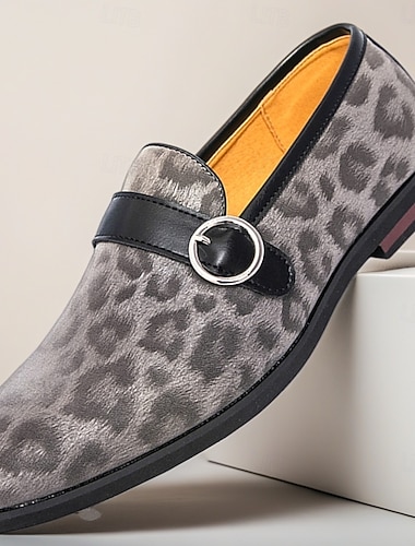  herre grå leopardmønster loafers slip-on moteriktige pensko metallringdetaljer uformelt formelt fottøy til bryllupsfester, banketter, skoleball, nattklubber, sceneshow og statement-festantrekk