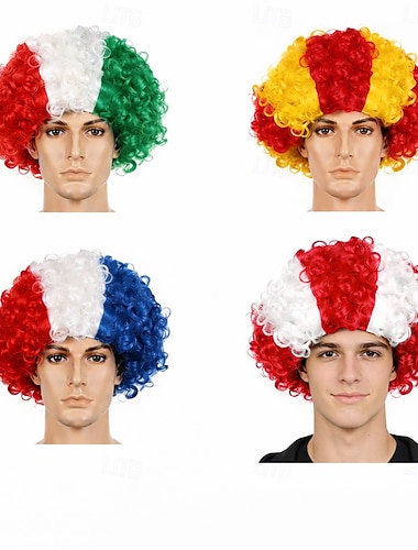  Perruque afro tricolore à rayures - cheveux bouclés aux couleurs du drapeau national pour les fans de sport
