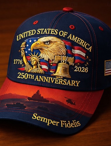  Baseballkappe zum 250. Jahrestag der Gründung der USA, patriotische Kappe (1776–2026) mit Adler, Freiheitsglocke und Freiheitsstatue, rot &blauer, bestickter, verstellbarer Hut für Herren & Frauen
