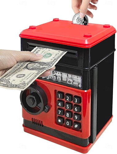  حصالة نقود إلكترونية مزودة بحماية بكلمة مرور، حصالة نقود على شكل صراف آلي مصنوعة من مادة ABS، حصالة نقود رقمية تعمل بالموسيقى لإيداع العملات المعدنية والنقدية، هدية للأطفال للتعلم المبكر والتعليم