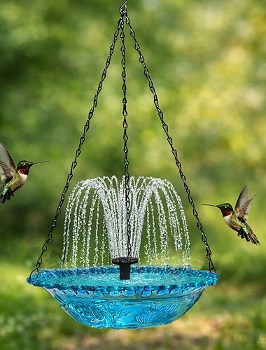  banho de pássaros suspenso com bomba de fonte solar banho de pássaros para fora banho de pássaros solar bacia multifuncional alimentador de beija-flores para pássaros para quintal, decoração de