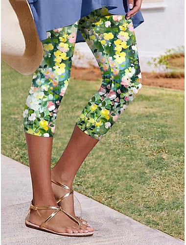  Damen Chinos Leggings Urlaub Mode Streetwear Capris Hohe Taille Blumen Grafik Komfort Weich Bequem Dehnbar Täglich Outdoor Urlaub Blau Violett Grün Sommer Frühling Herbst Schmale Passform