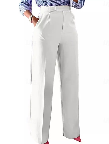  Dames Broek Pakken Elegant Modieus Casual / Dagelijks Volledige lengte Hoge taille Effen Kleur Effen Zak Recht been Comfort Zacht Ademend Micro-elastisch Streetwear Strand Feestdagen Donker Grijs