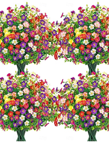  24 Bündel künstliche Gänseblümchen für die Frühlingsdekoration im Garten, auf der Veranda oder im Landhausstil. UV-beständige Kunstblumen für Terrasse, Garten, Balkonkasten, Pflanzgefäße und