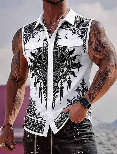  Per uomo Barocco Volute Floreale intricato Camicia Camicia con Bottoni Maglietta senza maniche Senza Maniche Stile gothic Vintage Retrò All'aperto Casual Estate Primavera Collo ripiegato Stampa 3D