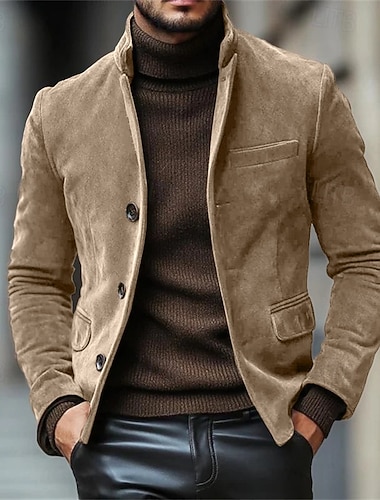  Herren Leichte Jacke Imitat-Lederjacke Freizeitjacke Täglich Outdoor Tasche Herbst Winter Einfach Vintage Streetwear Stehkragen Regulär Braun Jacken