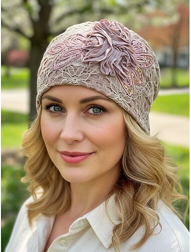  Dameshoed in boho-stijl met kant, lichtgewicht en ademend polyester, meerkleurig, versierd met 3D-bloemen, stijlvol voor vakantie en vrije tijd, perfect voor op reis en dagelijkse outfits.