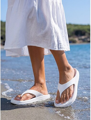  Tongs de plage blanches pour femmes - sandales légères et imperméables, style nuage, avec soutien ergonomique de la voûte plantaire, idéales pour les vacances d'été et les escapades sur les îles
