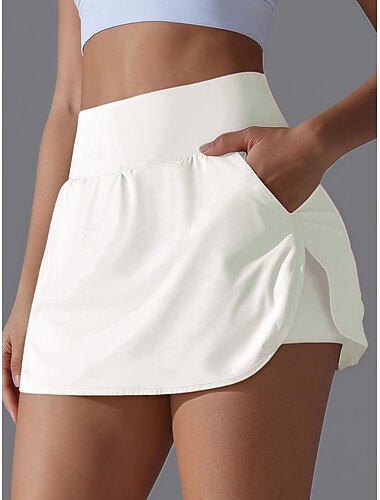  Damskie Solidne kolory Spódnica casualowa Skort tenisowy Spódnice tenisowe z szortami Kieszeń Szybkie wysychanie Oddychający Bransoletka tenisowa Bieganie Zdatność Spódnica Niedobór Czarny Biały