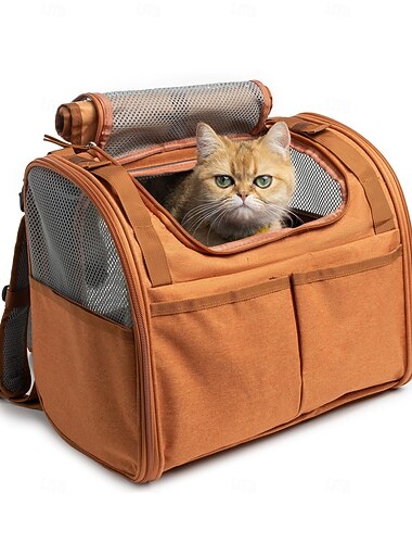  katteryggsekk, utvidbar hundesekkbærer med 4 oppbevaringslommer, myk sidet liten hundesekkbærer for reiser, fotturer, camping, utendørs bruk