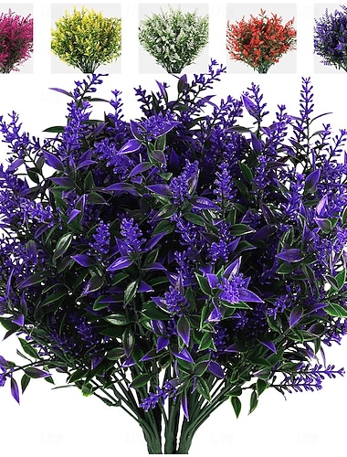  8 svazků umělé zeleně levandule umělé keře květiny UV odolné závěsné květináče flóra plot vnitřní venkovní dekorace svatební stůl květiny aranžmá kytice výplň