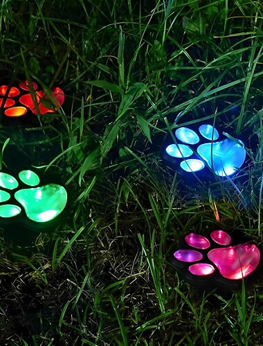  أربع عبوات من مصابيح تعمل بالطاقة الشمسية على شكل بصمات أقدام لطيفة، مصابيح خارجية مقاومة للماء للحدائق، مصابيح LED على شكل حيوانات لتزيين الحدائق والفناء وأحواض الزهور والمروج