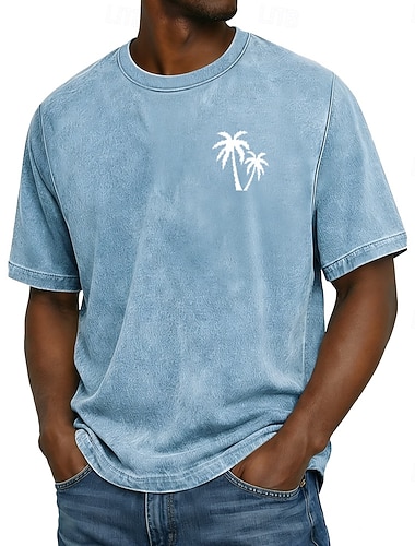  herre palmer retro strand sommer vintage streetwear t-skjorte grafisk syrevasket lite brysttrykk korte ermer fritid hverdagsbruk designerklær s m l xl xxl xxxl