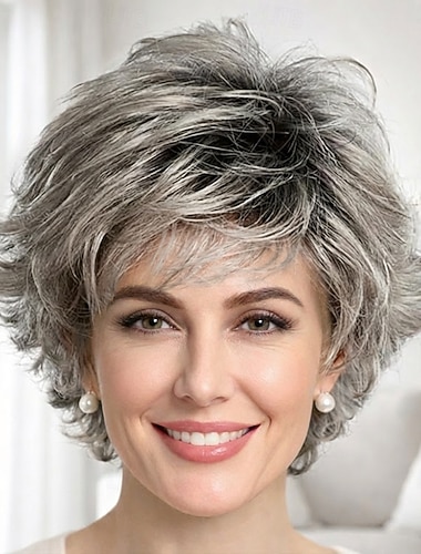  elegant kort parykk for kvinner - elegant sølvlagdelt bobklipp