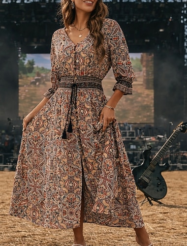  Bohème Rétro Vintage Boho Robe Hippie Disco Paisley Bohème Déguisement Femmes Mascarade Festival de Musique Soirée à thème rétro Adulte Robe