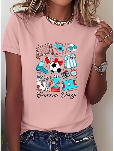  Per donna Maglietta Stampato Grafico Calcio Elegante Classico Casual Manica Corta Girocollo Top Regolari Quotidiano Sportivo Uscire Blu Nero Bianco Rosa Rosso Estate Primavera