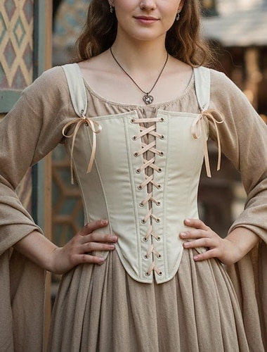  Médiéval Renaissance Cottagecore Corset Corsage Viking Paysan À lacets Déguisement Femmes Celtique Fantaisie Halloween Carnaval Performance LARP Foire de la Renaissance Adulte Corset