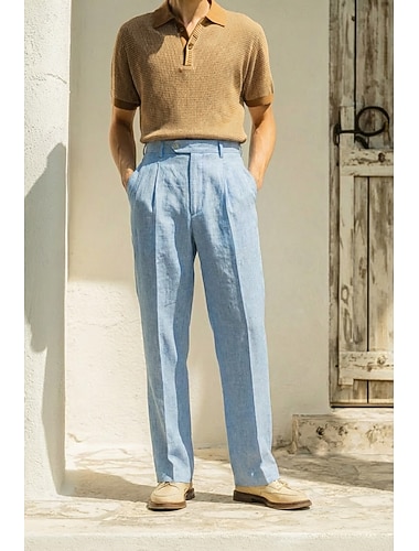  Pour des hommes Coton Lin Dress Pants works Pantalon décontracté Vêtements de rue Affaires Élégant Style formel Occasionnel Blanche Rose Claire Beige Couleur Unie Coupe sur mesure Long Non Elastique