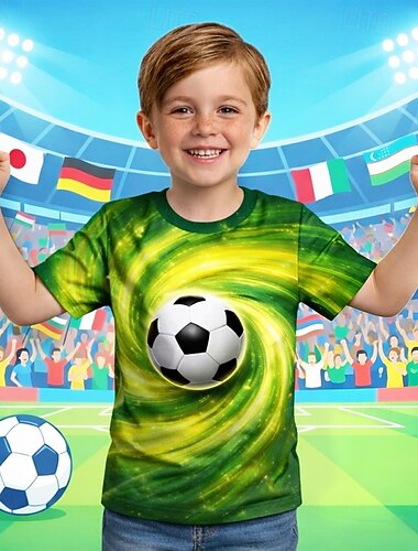  Jongens 3D Grafisch Voetbal Voetbal T-shirts T-shirt Korte mouw 3D-afdrukken Zomer Lente Sport Modieus Streetwear Kinderen 4-12 jaar Strakke ronde hals Casual Dagelijks Buiten Normale pasvorm