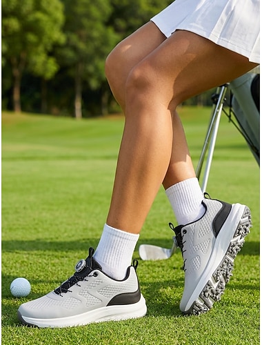  Graue Damen-Golfschuhe mit Spikes – Sportschuhe mit verstellbarem Drehverschluss und rutschfester Sohle für Outdoor-Sportarten und Golfplätze