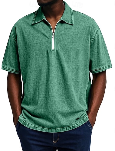  Herren Poloshirts Acid-Wash-Shirt Lässig Täglich Revers Kurzarm Vintage Mode Einfarbig Viertel Postleitzahl Sommer Frühling Blau Schwarz Rote Marineblau Purpur Braun Poloshirts
