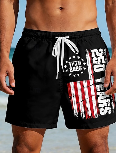  Herren 250. Jahrestag des Unabhängigkeitstages der USA am 4. Juli US Flagge 1776 Badehosen Badeshorts Boardshorts Mittlere Taille Patriotisch Ferien Seitentaschen Netzfutter Elastischer Kordelzug in