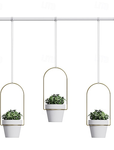  Verstellbares Hänge-Pflanzgefäß-Set fürs Fenster – Pflanzenhänger aus Metallstange mit 3 Töpfen für den Innenbereich &Grüne Außendekoration, ausziehbarer Fensterpflanzenhalter, Keramik-Wandhängekorb