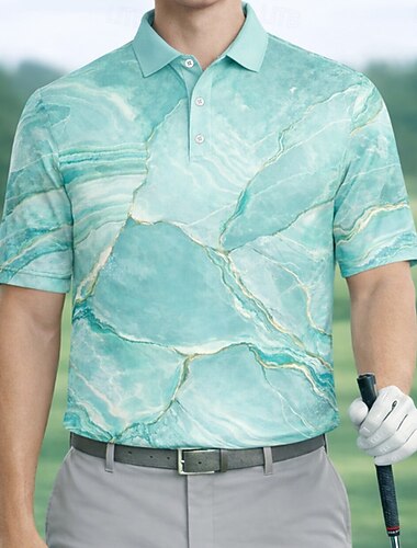  Męskie Marmur Golf Koszulki sportowe polo Krótki rękaw Koszulki polo Koszule z kołnierzykiem Codzienny Athleisure Guziki Wiosna i lato Niebieski Czerwony Fioletowy