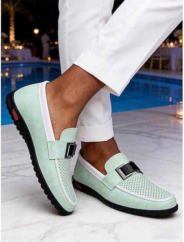  Herre golfloafers med spenne, pustende og lette komfortsko for feriesteder, countryklubbferier, bassengkanten, feriefester og eksklusivt, uformelt reisetøy.