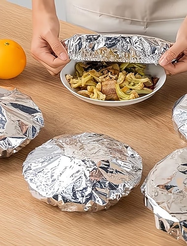  100 stk. varmebevarende lokk av aluminiumsfolie – gjenbrukbare kjøkkenmatlokk for beholdere, lekkasjesikker og lufttett forsegling, perfekt for matoppbevaring, holder maten frisk og varm, ideelt for