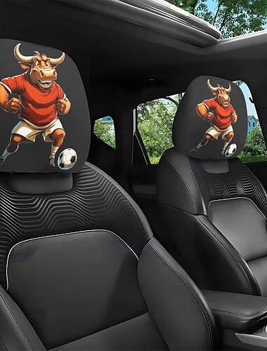  2er-Set Auto-Kopfstützenbezüge mit Cartoon-Tier-Fußballmotiven, Auto-Innenausstattung, elastisches Design, universelle Passform, geeignet für den täglichen Arbeitsweg und Familienausflüge, perfektes,