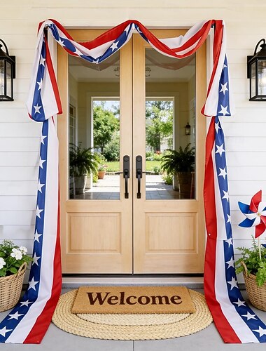  Dekorationen zum 250. Jahrestag der USA am 4. Juli: Patriotische Dekorationen, Wimpelketten mit Bändern – Angebote zum Unabhängigkeitstag in Rot, Weiß und Blau für drinnen und draußen