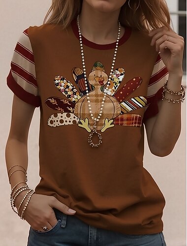  Women's T Shirt Print Graphic Animal Vintage Stylish Classic Short Sleeve Crew Neck Round Neck Regular Tops Daily Weekend Dark Brown White Green Summer Spring
