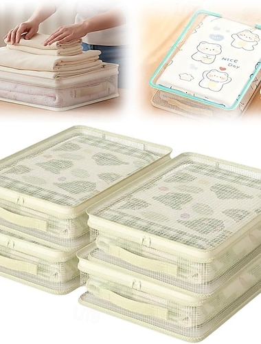  4/6/8 pezzi di contenitori trasparenti per riporre gli indumenti, contenitori trasparenti in PVC con manici, organizer per coperte impilabile di grande capacità, antipolvere e resistente all'umidità