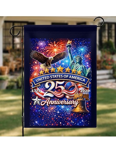  Gartenflagge zum 250. Jahrestag der USA mit festlichem Design, Adler, Freiheitsstatue und Feuerwerk, perfekt für die Außendekoration