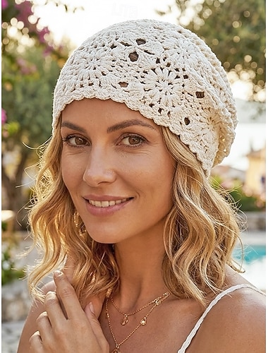  Dame bohemsk blomsterheklet lue i bomullsblanding i flere farger for hverdagsbruk, reise, ferie og strandresort-styling