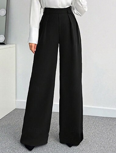  Dames Broek Pakken Vakantie Modieus Casual / Dagelijks Volledige lengte Hoge taille Effen Kleur Effen Comfort Zacht Ademend Inelastisch Streetwear liiketoiminta Werk Zwart Zomer Lente Herfst Winter