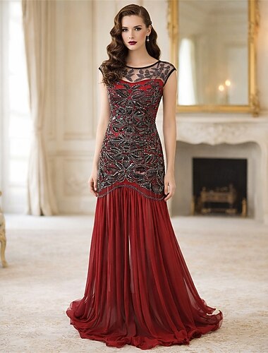  Ryczące 20s 1920 roku Do kostki Sukienka Suknia wieczorowa Sukienka na studniówkę Bez rękawów Wielki Gatsby Rozmiar plus Gość weselny Cekiny Strój na bal maskowy Damskie Karnawał Bal maskowy