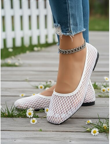  ballerine da donna in rete traspirante bianca, scarpe casual leggere e slip-on per i viaggi, estate &comfort quotidiano